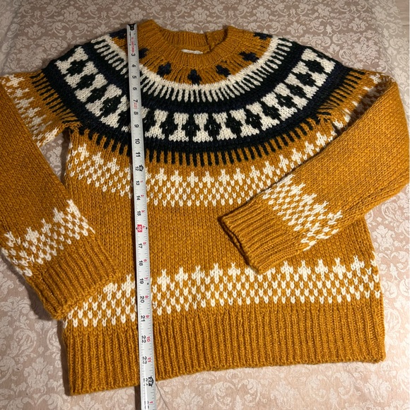Lucky ~ Bold Fair Isle Knit Mustard  Crewneck Chunky Sweater- in size XS - Picture 10 of 16